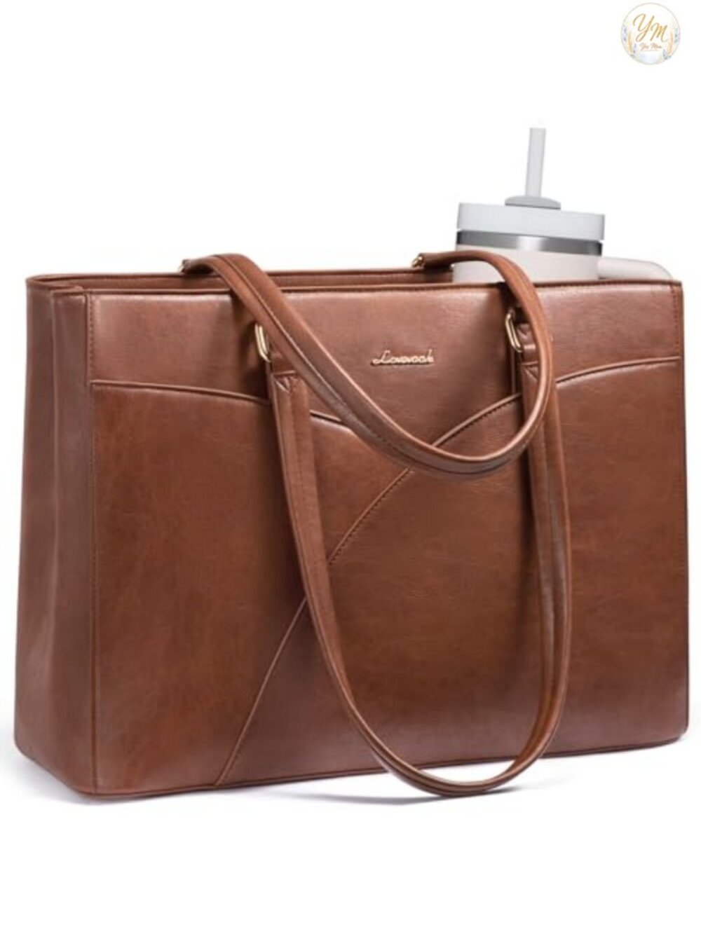 Vintage Style PU Leather Laptop Tote Bag Women Work Briefcase 15.6 Inch
